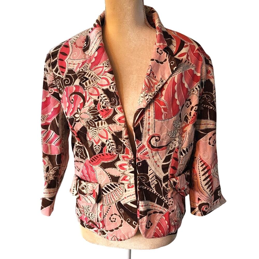 Nine West Multicolor Pink Cream Brown Shacket Blazer Plus Size 14